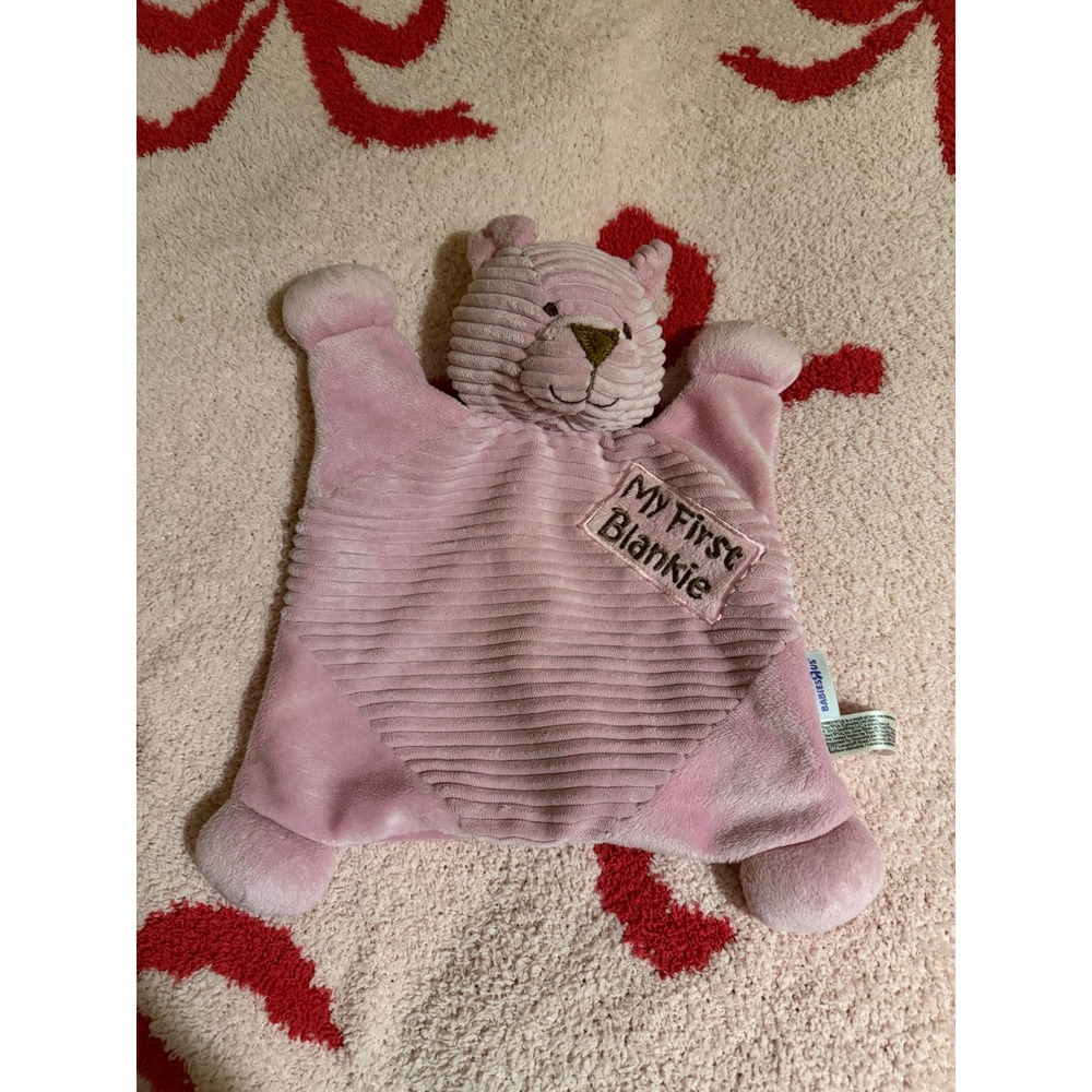 Babies R Us My First Blankie Pink Bear Corduroy Plush Security Blanket Lovey